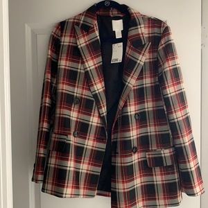 H&M Red/Tan/Black/White Plaid Blazer